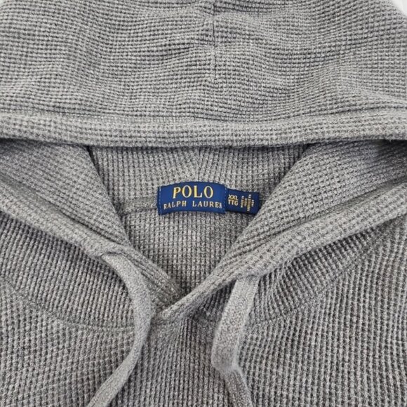 Polo Ralph Lauren Waffle Knit Hoodie Men's XXL Grey Long Sleeve Drawstring EUC - Picture 7 of 14